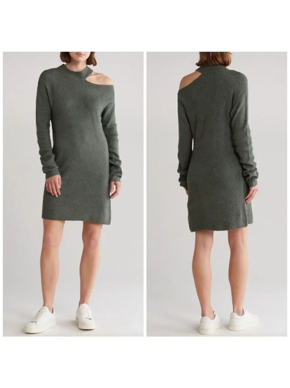 STITCHDROP Nordstrom Above Keyboard Knit Sweater Dress NWT Frog Green Size L